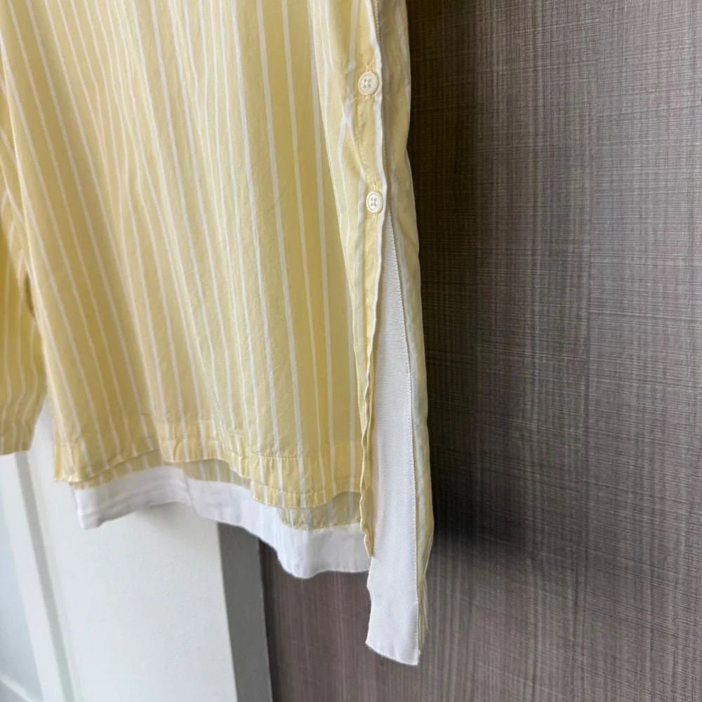 J. Crew‎ Yellow Ciel Top Striped Cotton Poplin Blouse Long Sleeve Size Large